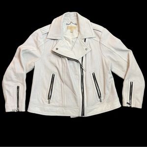 Michael Kors Women's White Perforated Leather Moto Jacket Size XL